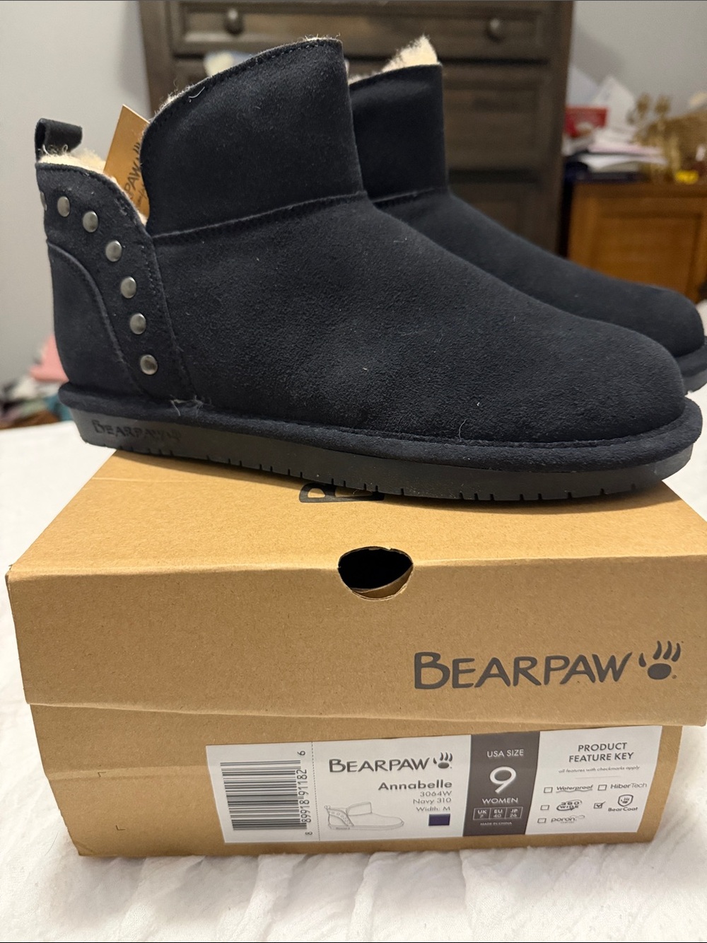 BearPaw Women’s navy Suede Studded Ankle Winter Boots
